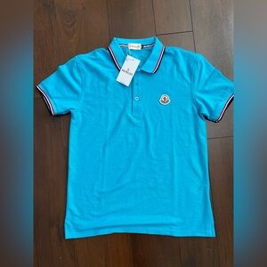 Moncler men’s medium Polo Shirt top logo blue new